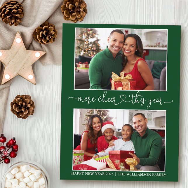 Kalligrafie Herz mehr Cheer Green 2 Foto Urlaub Postkarte (Customize to change your personalized text size or text style.)