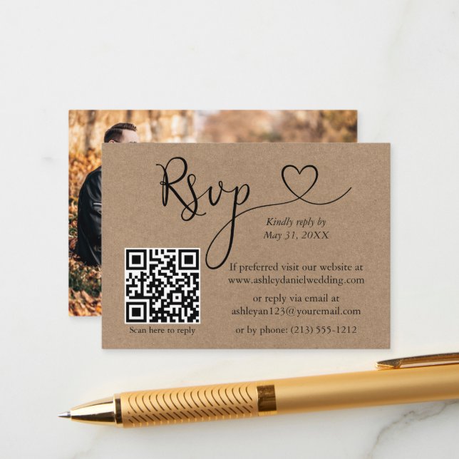 Kalligrafie Herz QR Foto Wedding Kraft UAWG Begleitkarte (Vorderseite/Rückseite Beispiel)