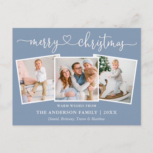 Kalligrafie Herz Weihnachten 3 Foto Dusty Blue Postkarte (Vorderseite)
