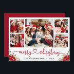 Kalligrafie Herz Weihnachten Poinsettia 5 Foto<br><div class="desc">Moderne Kalligrafie Herzschrift Weihnachten 5 Foto Weihnachten Weihnachten Weihnachtskarte enthält Watercolor Red Poinsettia Floral - Rote Schrift</div>