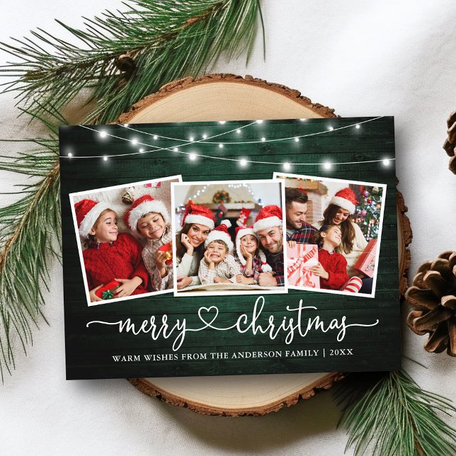 Kalligrafie Herz Weihnachtsgrün-Leuchten Postkarte (Customize to change your personalized text size or text style.)