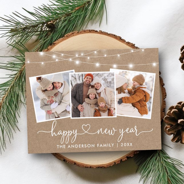 Kalligrafie Herzlichter Kraft Neujahr 3 Foto Postkarte (Customize to change your personalized text size or text style.)