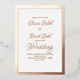 Kalligrafie-Herzschrift Moderne Hochzeit geprägt   Folieneinladung