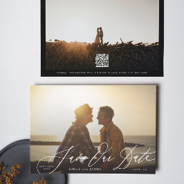 Kalligrafie Hochzeitschwarz-Weiß-QR-Foto Save The Date