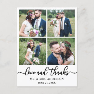Kalligrafie-Hochzeitscollage 4 Fotos Danke Postkarte