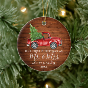 Kalligrafie Holz Erstes Weihnachten Herr Frau LKW Keramik Ornament