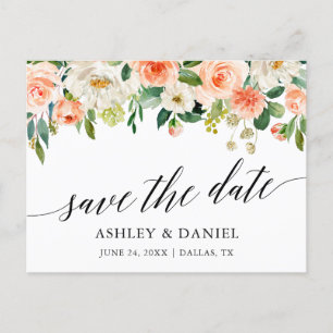 Kalligrafie Korallen Blumen Save The Date Postkarte