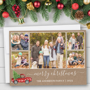 Kalligrafie-Kraft-Weihnachten-Roter LKW 5 Foto Feiertagskarte