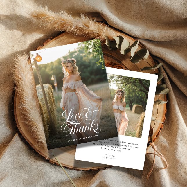 Kalligrafie-Liebe und dank-Brautparty-Foto Dankeskarte (Von Creator hochgeladen)