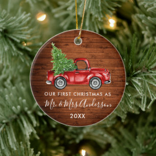Kalligrafie-LKW-Holz Erstes Weihnachten Herr Frau Keramik Ornament