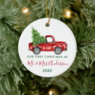 Kalligrafie-LKW Unser erstes Weihnachten Herr und Keramik Ornament