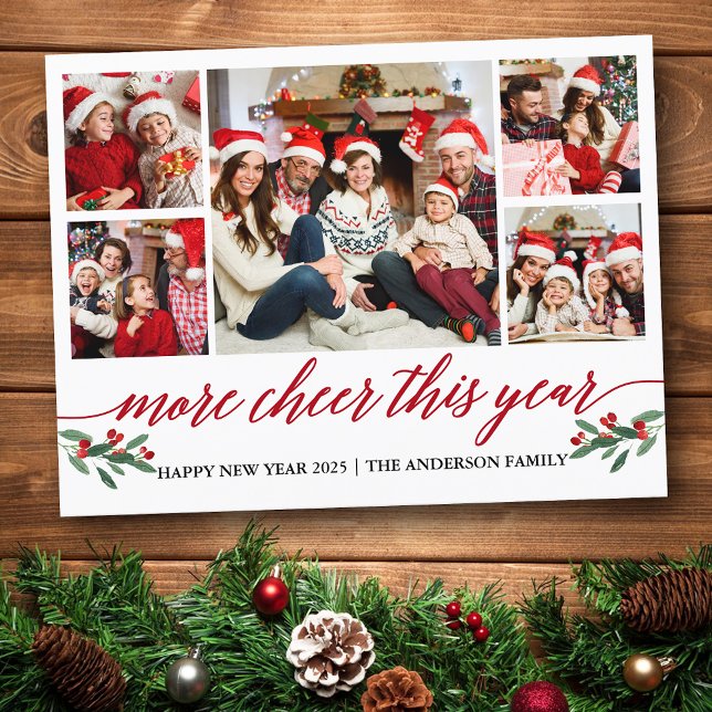 Kalligrafie mehr Chef in diesem Jahr 5 Foto Rot Postkarte (Customize to change your personalized text size or text style.)