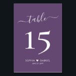 Kalligrafie Minimalistische Lila Hochzeit doppelse Tischnummer<br><div class="desc">Elegante Kalligrafie Script Herz Mauve Lila Hochzeit Tischnummern Doppelseitig mit benutzerdefinierten personalisiert. Helfen Sie Ihren Gästen, sich mit diesen schlichten, doppelseitigen Tischnummern-Karten in weiß auf Lila, staubige lila oder lavenderfarbene Hintergrund zu finden. Einfach zu personalisieren, mit Zahlen, paar Namen mit Liebe Herzmotiv und Datum! Enthält ein hübsches Schriftskript für die...</div>