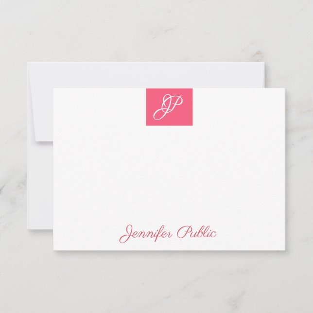 Kalligrafie Mit Monogramm Elegant Rosa Lila Farben Mitteilungskarte (Vorderseite)