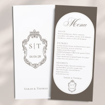 Kalligrafie Mocha Braun Wappen Hochzeitsmenü