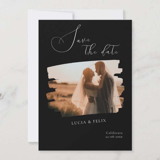 Kalligrafie Modernes Schwarzes Foto Save the Date Einladung (Vorderseite)