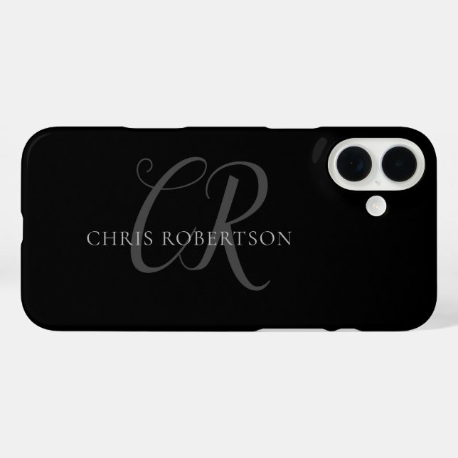 Kalligrafie Monogram Name Black Gray Custom Gift Case-Mate iPhone Hülle (Rückseite (Horizontal))