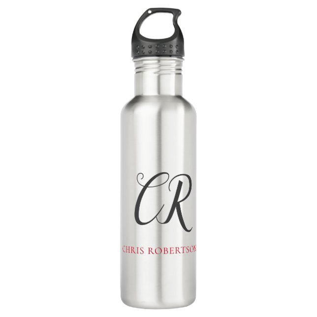 Kalligrafie Monogram Name Black Gray Custom Gift Edelstahlflasche (Vorderseite)