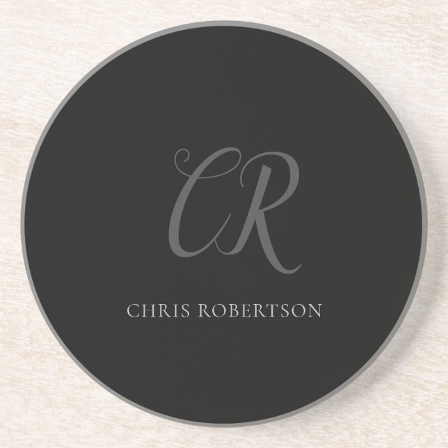 Kalligrafie Monogram Name Black Gray Custom Gift Getränkeuntersetzer (Vorne)
