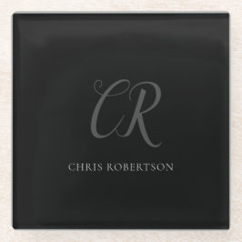 Kalligrafie Monogram Name Black Gray Custom Gift Glasuntersetzer