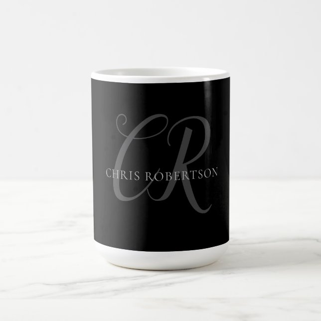Kalligrafie Monogram Name Black Gray Custom Gift Kaffeetasse (Mittel)