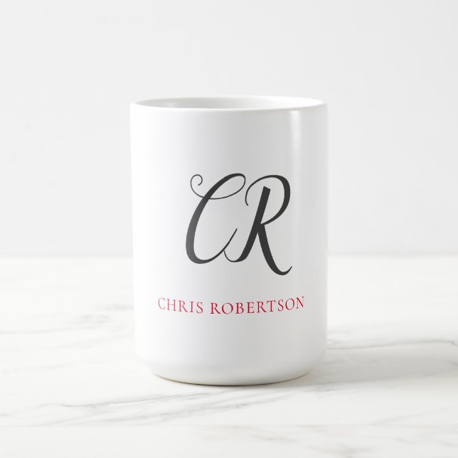 Kalligrafie Monogram Name Black Gray Custom Gift Kaffeetasse (Mittel)