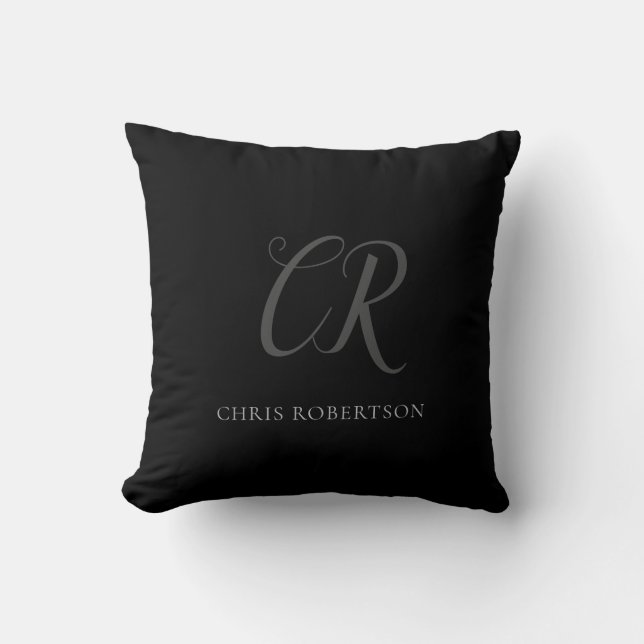 Kalligrafie Monogram Name Black Gray Custom Gift Kissen (Vorderseite)