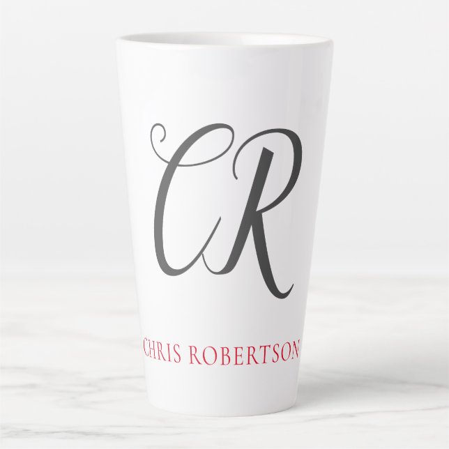 Kalligrafie Monogram Name Black Gray Custom Gift Milchtasse (Vorderseite)