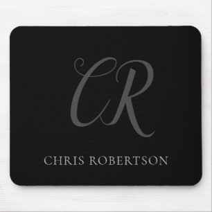 Kalligrafie Monogram Name Black Gray Custom Gift Mousepad