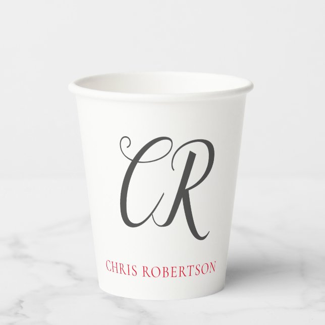 Kalligrafie Monogram Name Black Gray Custom Gift Pappbecher (Vorderseite)