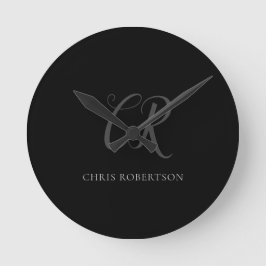 Kalligrafie Monogram Name Black Gray Custom Gift Runde Wanduhr