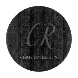 Kalligrafie Monogram Name Black Gray Custom Gift Schneidebrett