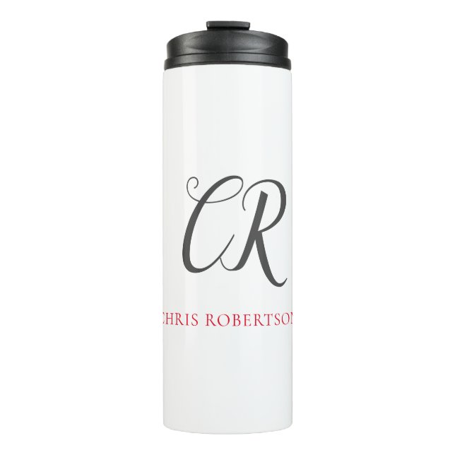 Kalligrafie Monogram Name Black Gray Custom Gift Thermosbecher (Vorderseite)