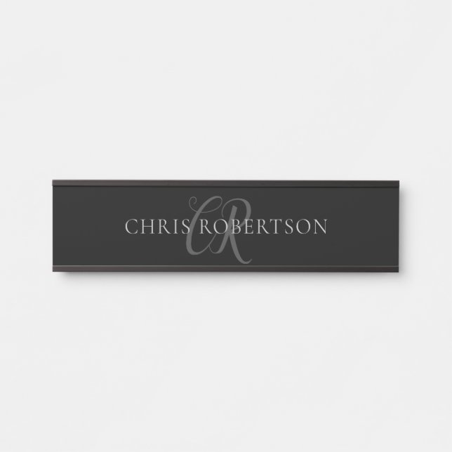 Kalligrafie Monogram Name Black Gray Custom Gift Türschild (Vorderseite )