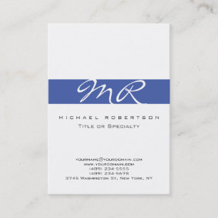 Kalligrafie Monogram White Blue Business Card Visitenkarte