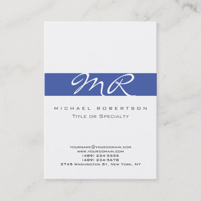 Kalligrafie Monogram White Blue Business Card Visitenkarte (Vorderseite)