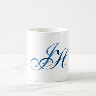 Kalligrafie Monogram White Blue Schlicht Simple Kaffeetasse