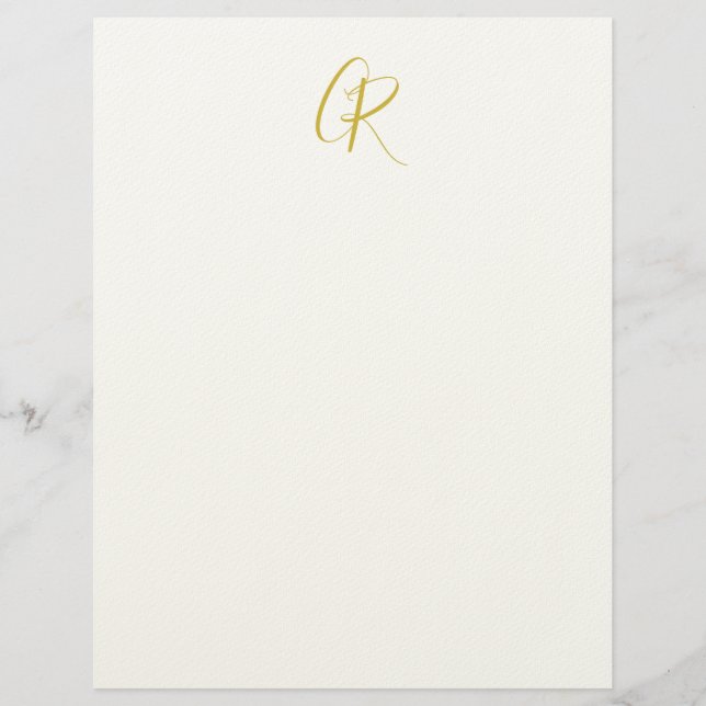 Kalligrafie-Monogramm Goldfarbe Schlicht Modern Briefbogen (Vorderseite)