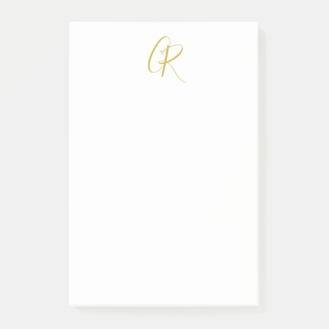 Kalligrafie-Monogramm Goldfarbe Schlicht Modern Post-it Klebezettel (Vorderseite)