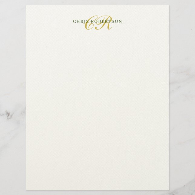 Kalligrafie-Monogramm-Name Gold Schwarz Weiß Farbe Briefbogen (Vorderseite)