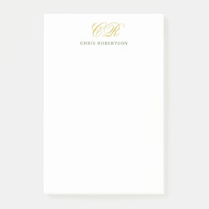 Kalligrafie-Monogramm-Name Gold Schwarz Weiß Farbe Post-it Klebezettel