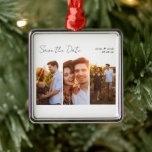 Kalligrafie-Multi-Foto Save the Date Ornament Aus Metall<br><div class="desc">💍 🎉 einer Foto-Sake-Ornament</div>