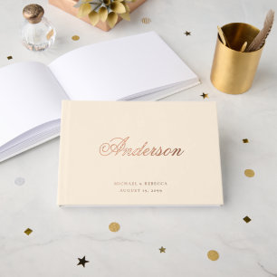 Kalligrafie Nachname Creme Beige Hochzeit Gästebuch