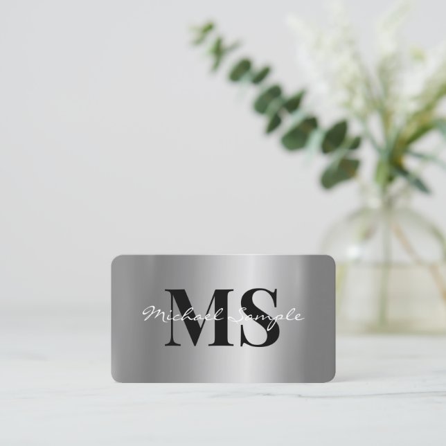 Kalligrafie-Name QR-Code-Schrift Luxe Silber Visitenkarte (Stehend Vorderseite)
