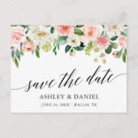 Kalligrafie Pink White Floral Save the Date
