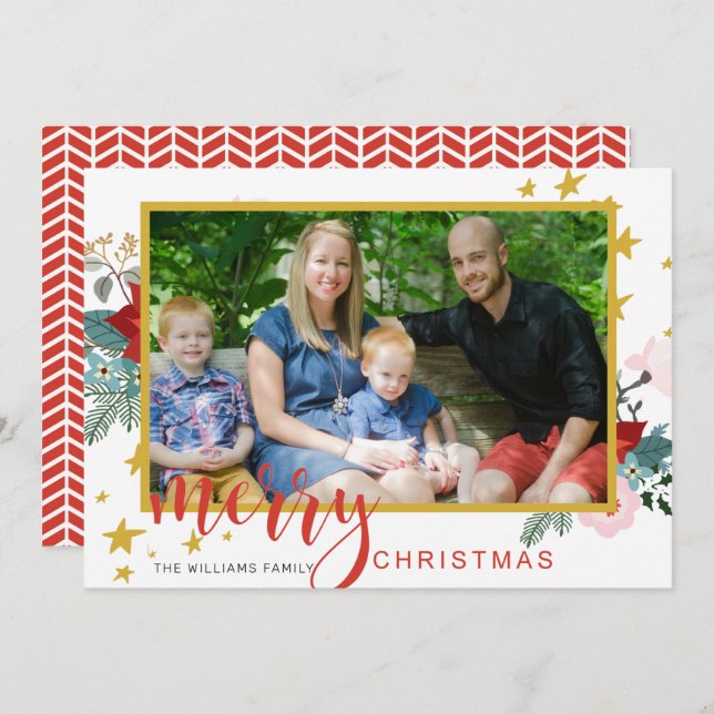 Kalligrafie Poinsettia Foto Weihnachtskarte Einladung (Vorne/Hinten)