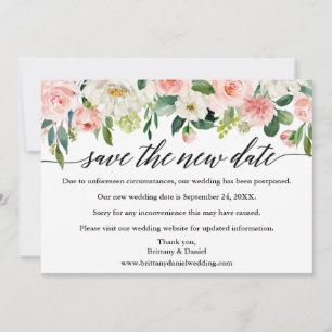 Kalligrafie Rette das neue Datum Rosa Blumenkarte Save The Date