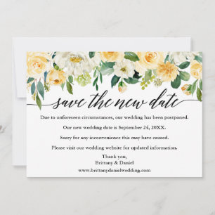 Kalligrafie Rette die neue Date Yellow Floral Card Save The Date