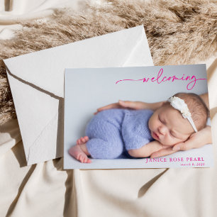 Kalligrafie-Rosa-Baby-Begrüßungskarte