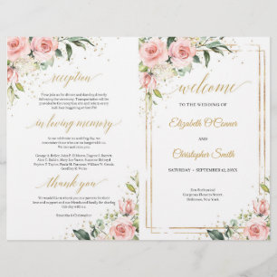 Kalligrafie Rosa Rosen Gold gefaltetes Programm